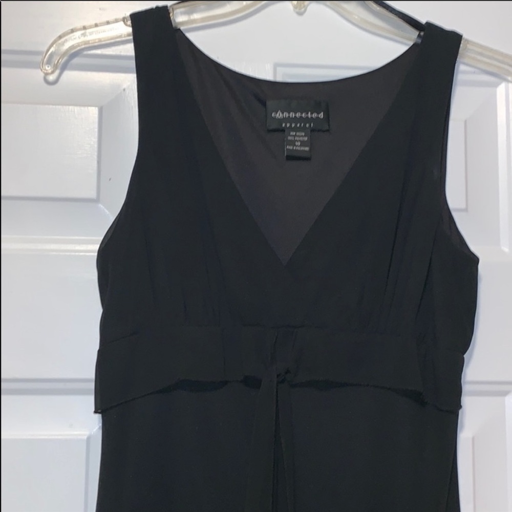 Connected Apparel Black Midi Dress Sz 10 Sleeveless VNeck Tiered Chiffon Classic - Picture 2 of 6